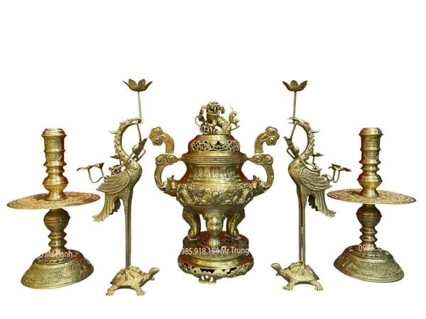 bộ đỉnh đồng cát tút song long chầu nguyệt cao 45cm nặng 16kg hàng kĩ