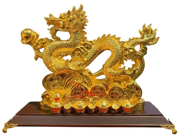 Tượng rồng mạ vàng 24k cưỡi tiền