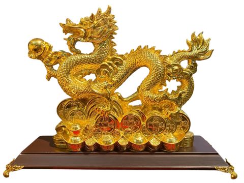 Tượng rồng mạ vàng 24k cưỡi tiền