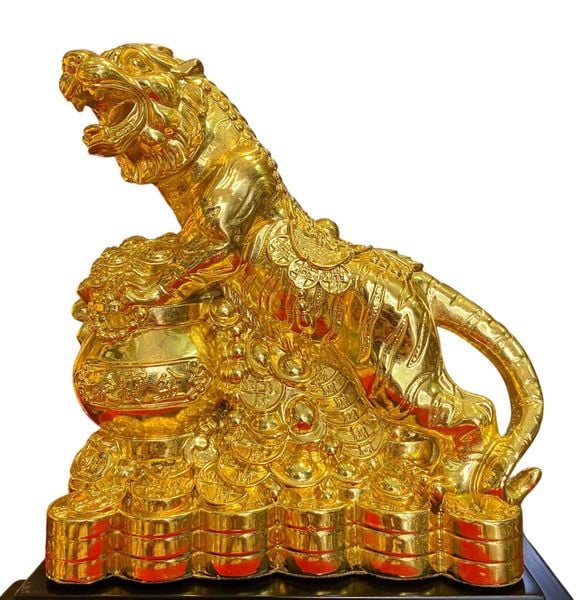 Quà tặng sếp mạ vàng: Tượng hổ hũ tiền dát vàng