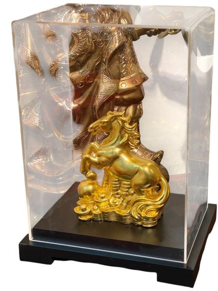 Tượng Ngựa hý bằng đồng đứng núi tiền thếp vàng 24k