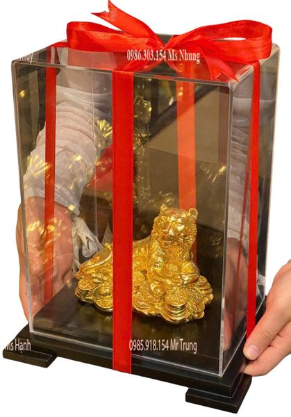 Quà tặng sếp: tượng hổ nằm mạ vàng 24k bằng đồng