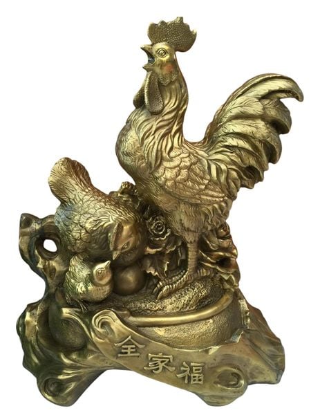 Tượng gà gia đình bằng đồng