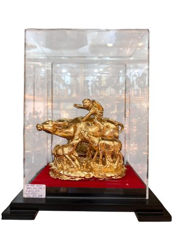 Tượng Mục đồng cưỡi trâu bằng đồng dát vàng 24k