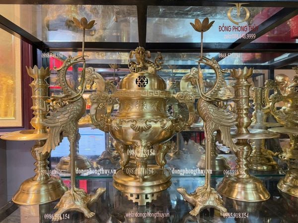 Bộ đỉnh đồng Bộ Ngũ sự đỉnh đồng cát tút hoa sòi cao 60cm nặng 29kg