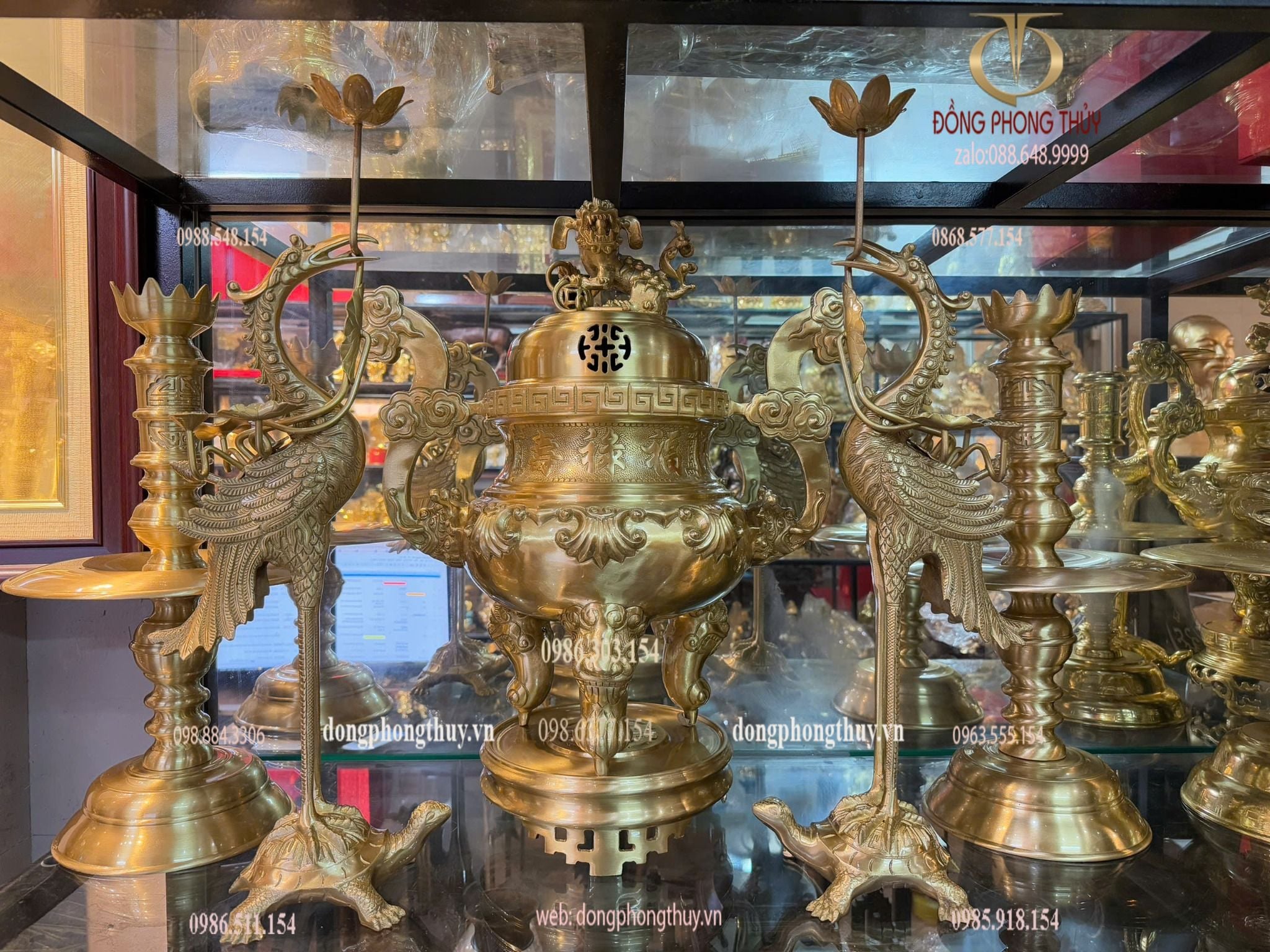 Bộ đỉnh đồng Bộ Ngũ sự đỉnh đồng cát tút hoa sòi cao 60cm