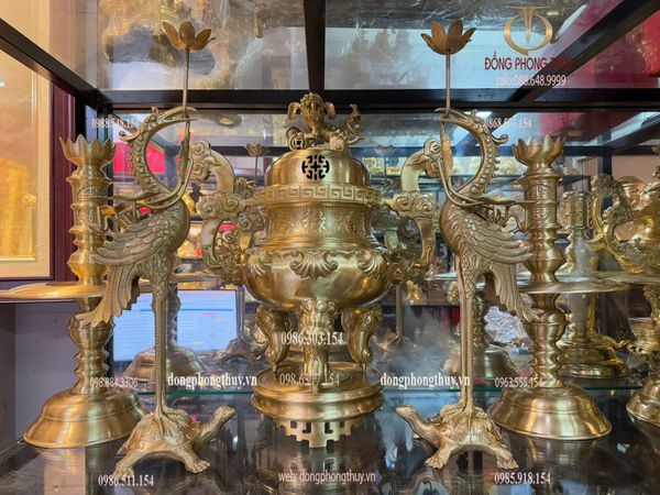 Bộ đỉnh đồng Bộ Ngũ sự đỉnh đồng cát tút hoa sòi cao 60cm nặng 29kg