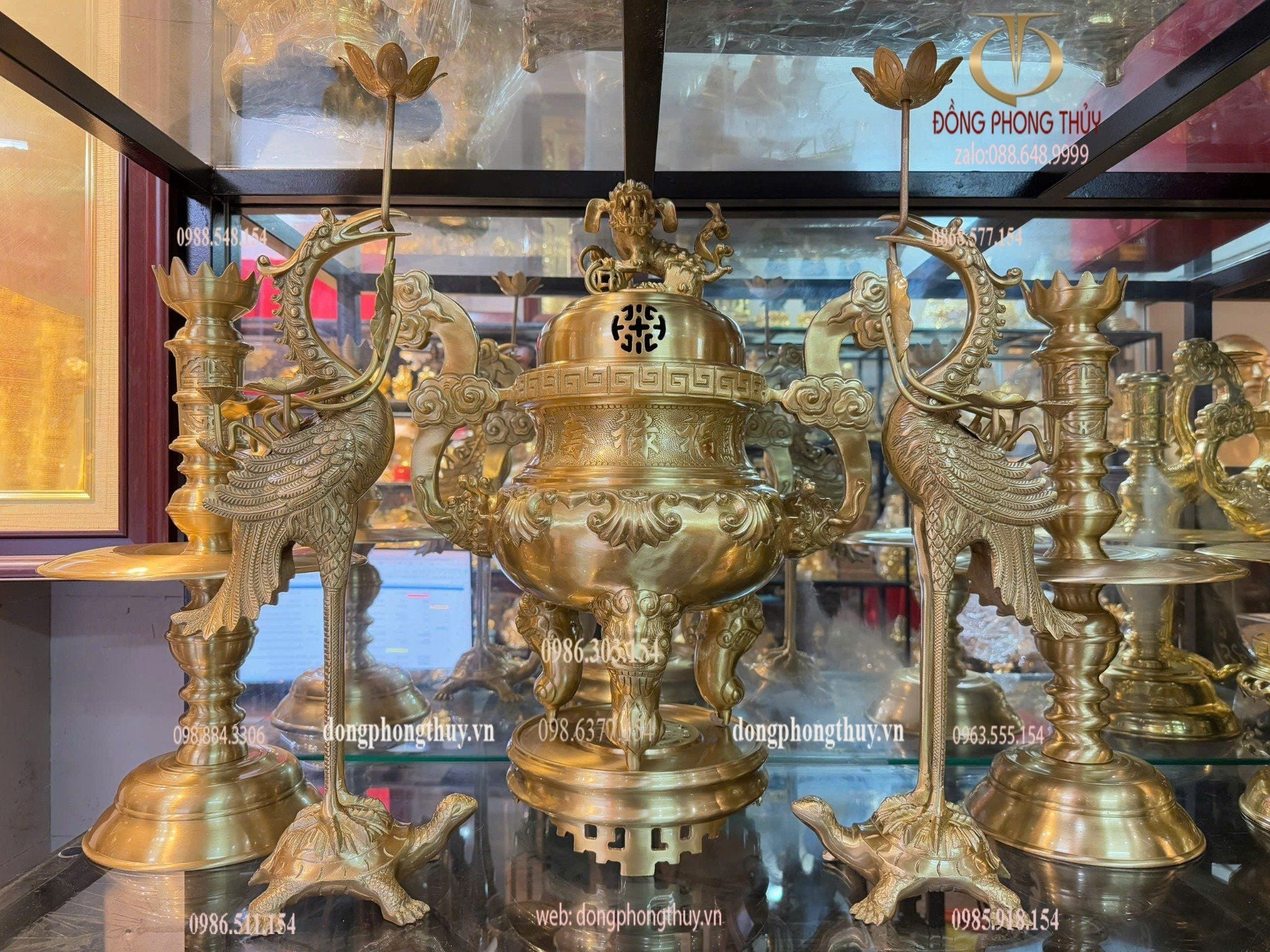 Bộ đỉnh đồng Bộ Ngũ sự đỉnh đồng cát tút hoa sòi cao 60cm