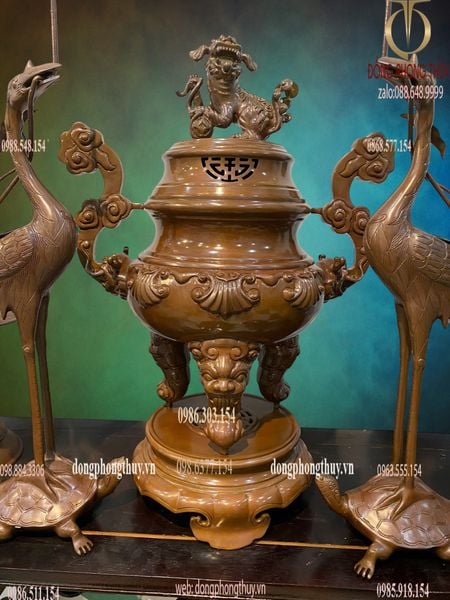Bộ đỉnh đồng Ngũ sự hoa sòi mẫu cổ cao 65cm nặng 33kg