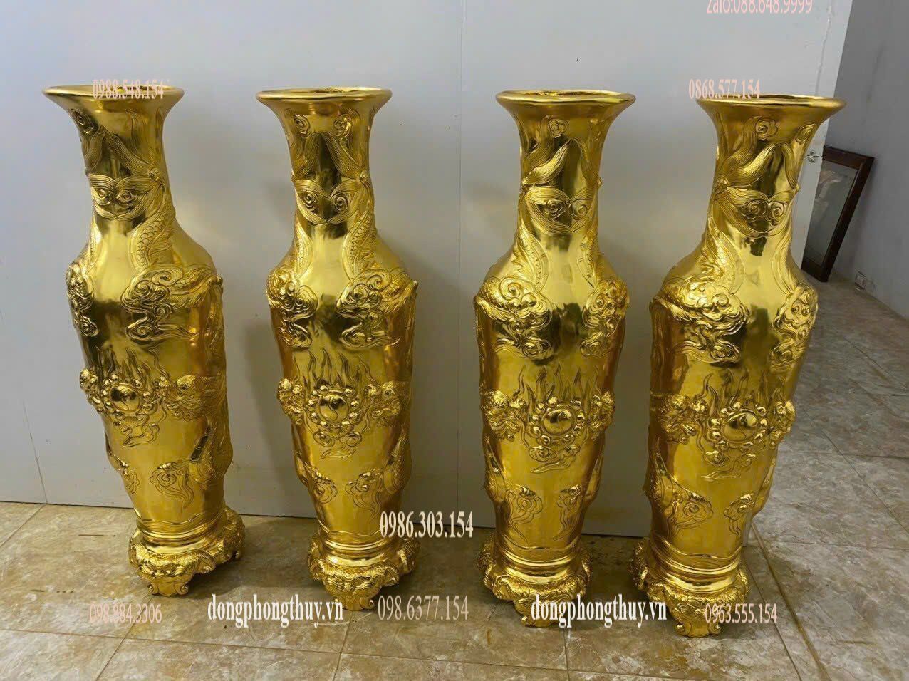 Lộc bình 1m2 đồng đỏ dát vàng