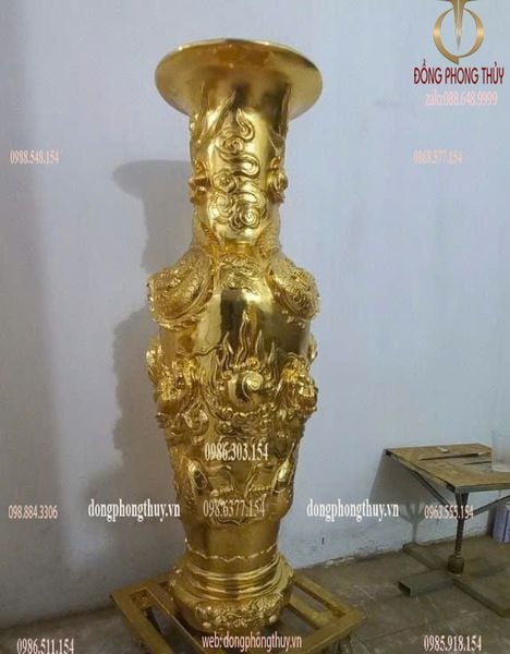 Lộc bình 1m2 đồng đỏ dát vàng