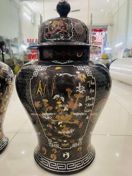 Đôi chóe đồng đỏ khảm ngũ sắc