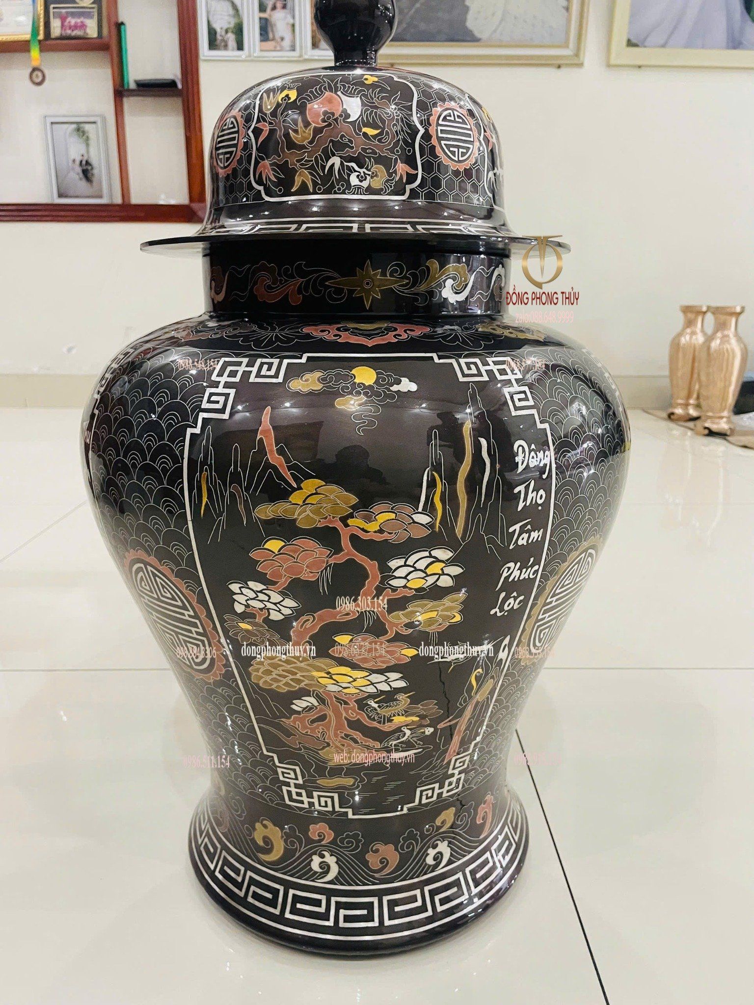 Đôi chóe đồng đỏ khảm ngũ sắc