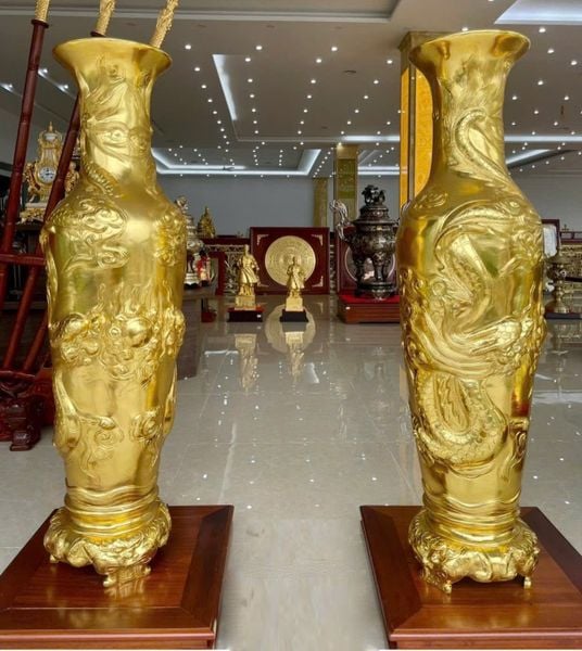 Lộc bình 1m2 đồng đỏ dát vàng
