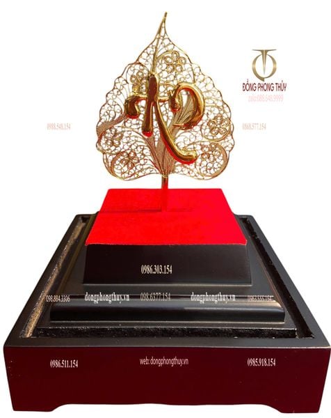 Lá bồ đề, chữ an bằng 5 chỉ bạc 95% mạ vàng 24k chế tác thủ công