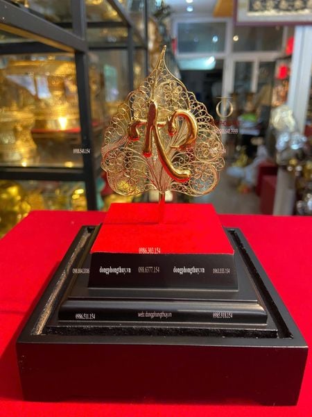 Lá bồ đề, chữ an bằng 5 chỉ bạc 95% mạ vàng 24k chế tác thủ công