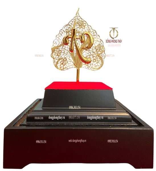 Lá bồ đề, chữ an bằng 5 chỉ bạc 95% mạ vàng 24k chế tác thủ công
