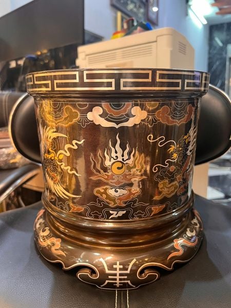 Bát hương 23cm rồng phượng khảm ngũ sắc cao 23 ngang 23 nặng 6,5kg