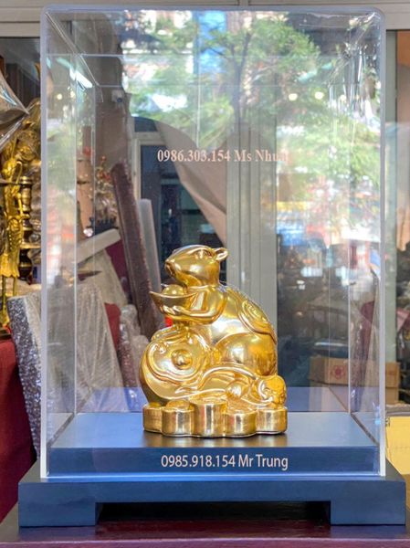 Quà tặng sếp: tượng chuột phong thủy bằng đồng dát vàng 24k