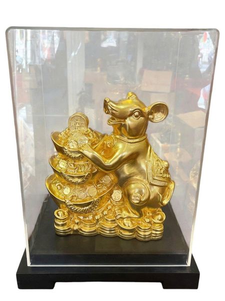 Quà tặng mạ vàng: tượng chuột bằng đồng dát vàng 24k cao 18cm 1,9kg