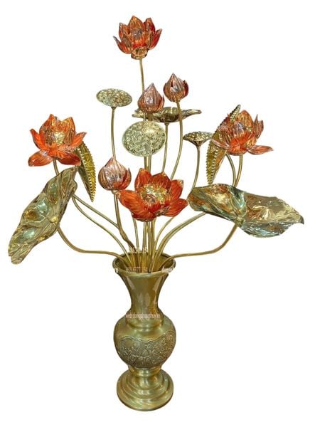 Lọ hoa + hoa sen 15 cành cao 70cm