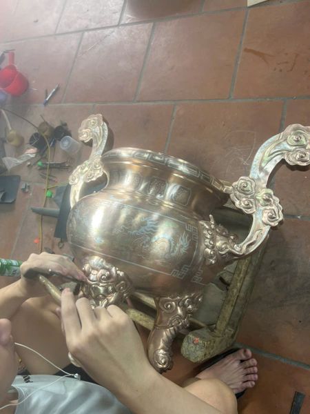 Bộ đỉnh đồng khảm ngũ sắc 80cm nặng 110kg