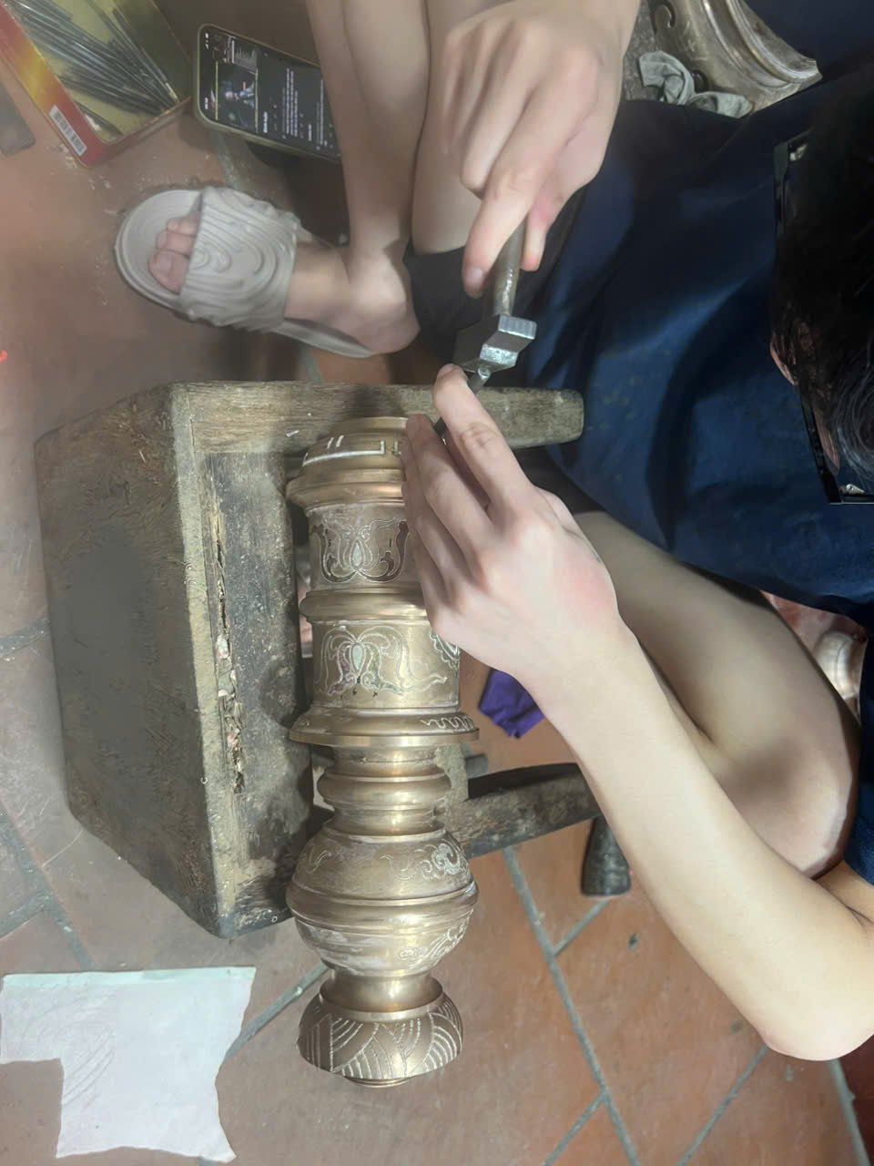 Bộ đỉnh đồng khảm ngũ sắc 80cm nặng 110kg