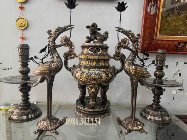 Bộ ngũ sự khảm ngũ sắc cao 70cm