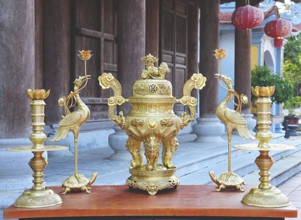 Bộ đỉnh đồng ngũ sự 65cm lưỡng long chầu nguyệt 34kg