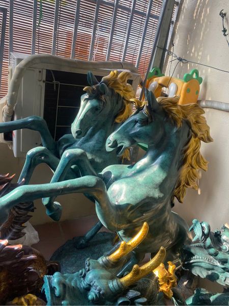 Đôi ngựa đồng cao 1m4 patina xanh ngọc bích vân cổ thủ công độc quyền tại đồng phong thủy cao 1m4