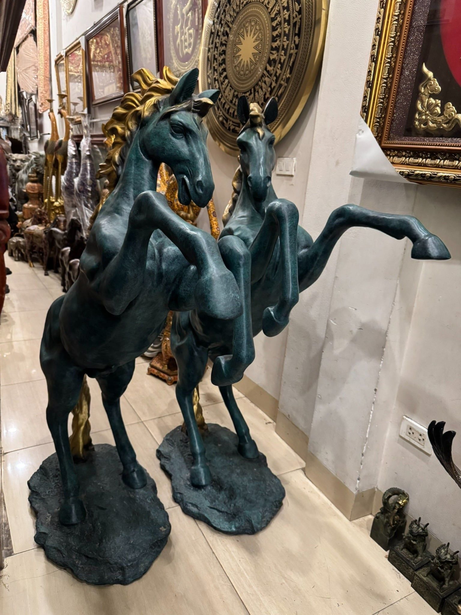 Đôi ngựa đồng cao 1m4 patina xanh ngọc bích vân cổ thủ công độc quyền tại đồng phong thủy cao 1m4