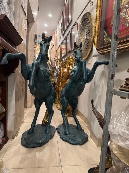 Đôi ngựa đồng cao 1m4 patina xanh ngọc bích vân cổ thủ công độc quyền tại đồng phong thủy cao 1m4