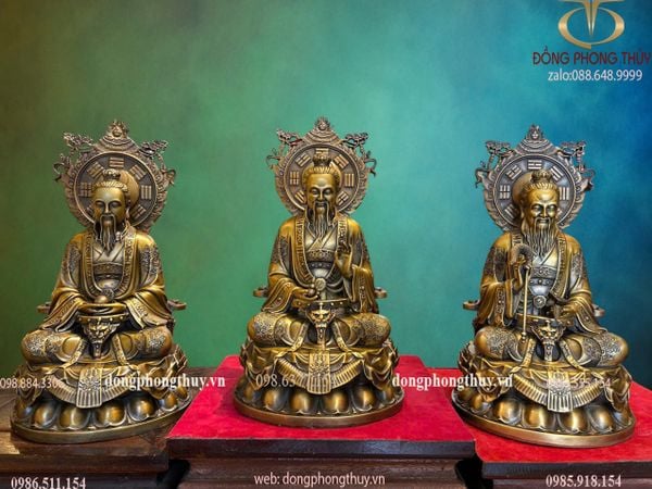Tam thanh đạo giáo - Tam vị thánh tổ bằng đồng cao 36cm