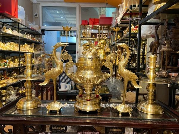 Bộ đỉnh đồng cát tút cao 50cm nặng 27,5kg song long chầu nguyệt