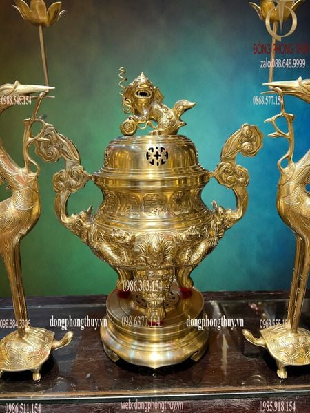 Bộ đỉnh đồng ngũ sự bằng đồng cát tút cao 50 nặng 27,5kg