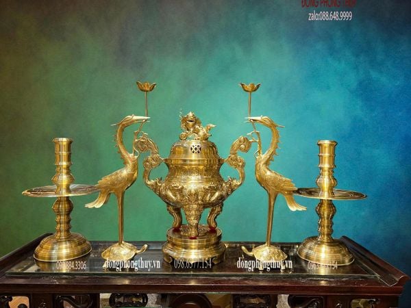 Bộ đỉnh đồng ngũ sự bằng đồng cát tút cao 50 nặng 27,5kg
