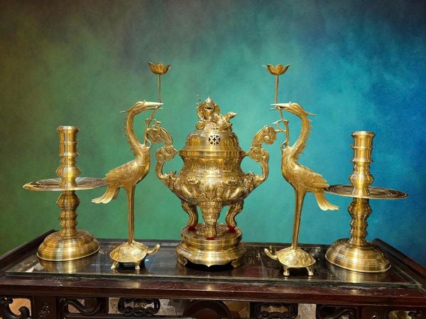 Bộ đỉnh đồng ngũ sự bằng đồng cát tút cao 50 nặng 27,5kg