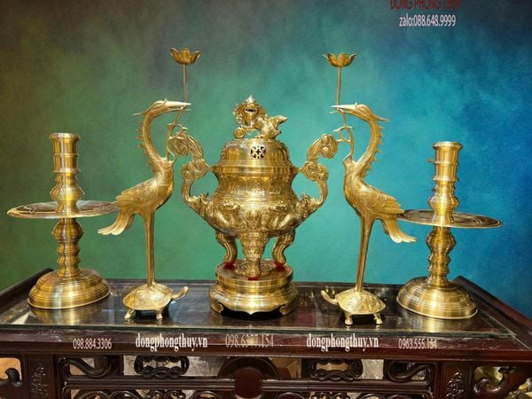Bộ đỉnh đồng ngũ sự bằng đồng cát tút cao 50 nặng 27,5kg