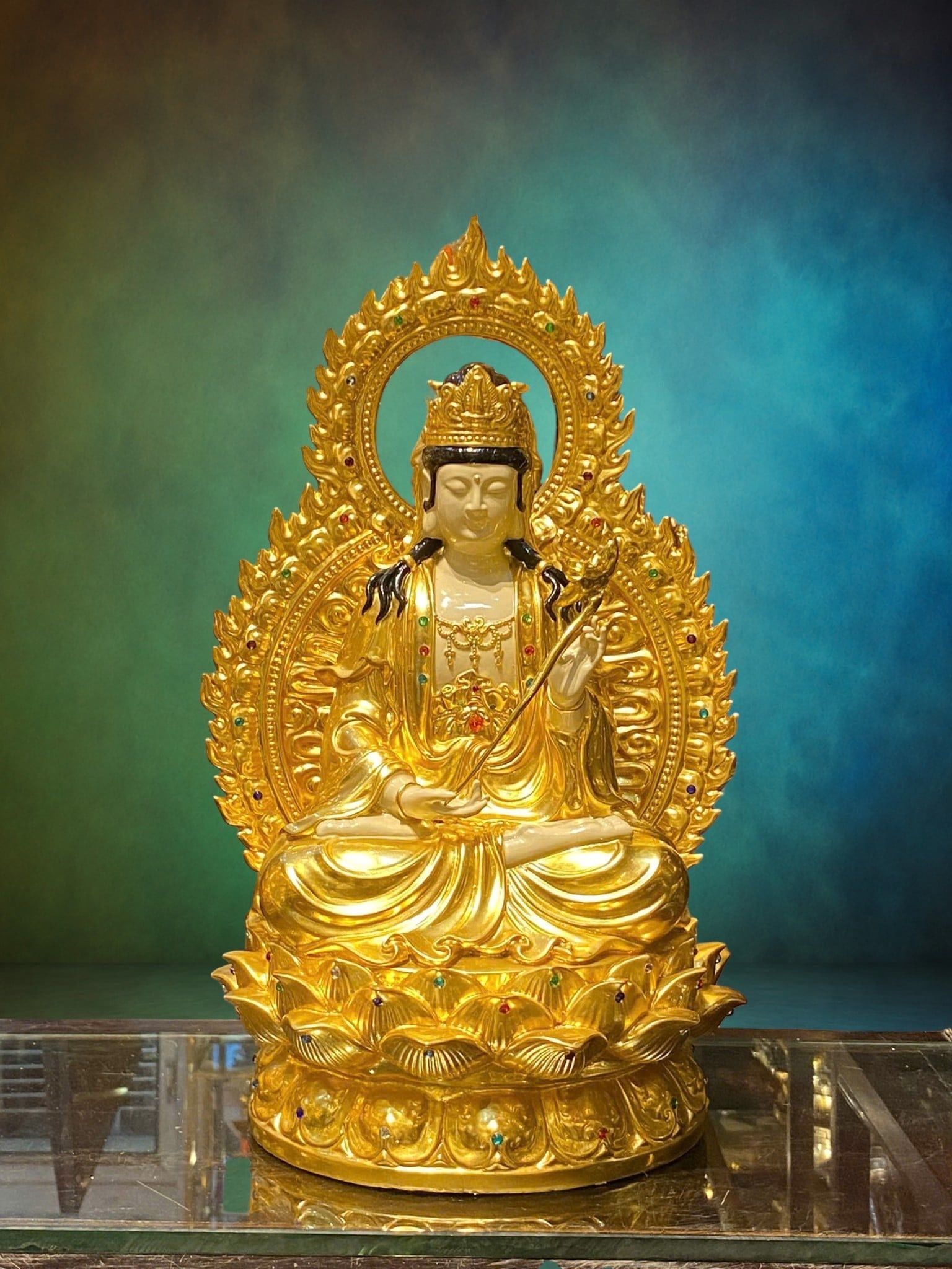 Tượng tây Phương Tam Thánh cao 43cm nặng 38kg dát vàng 24k