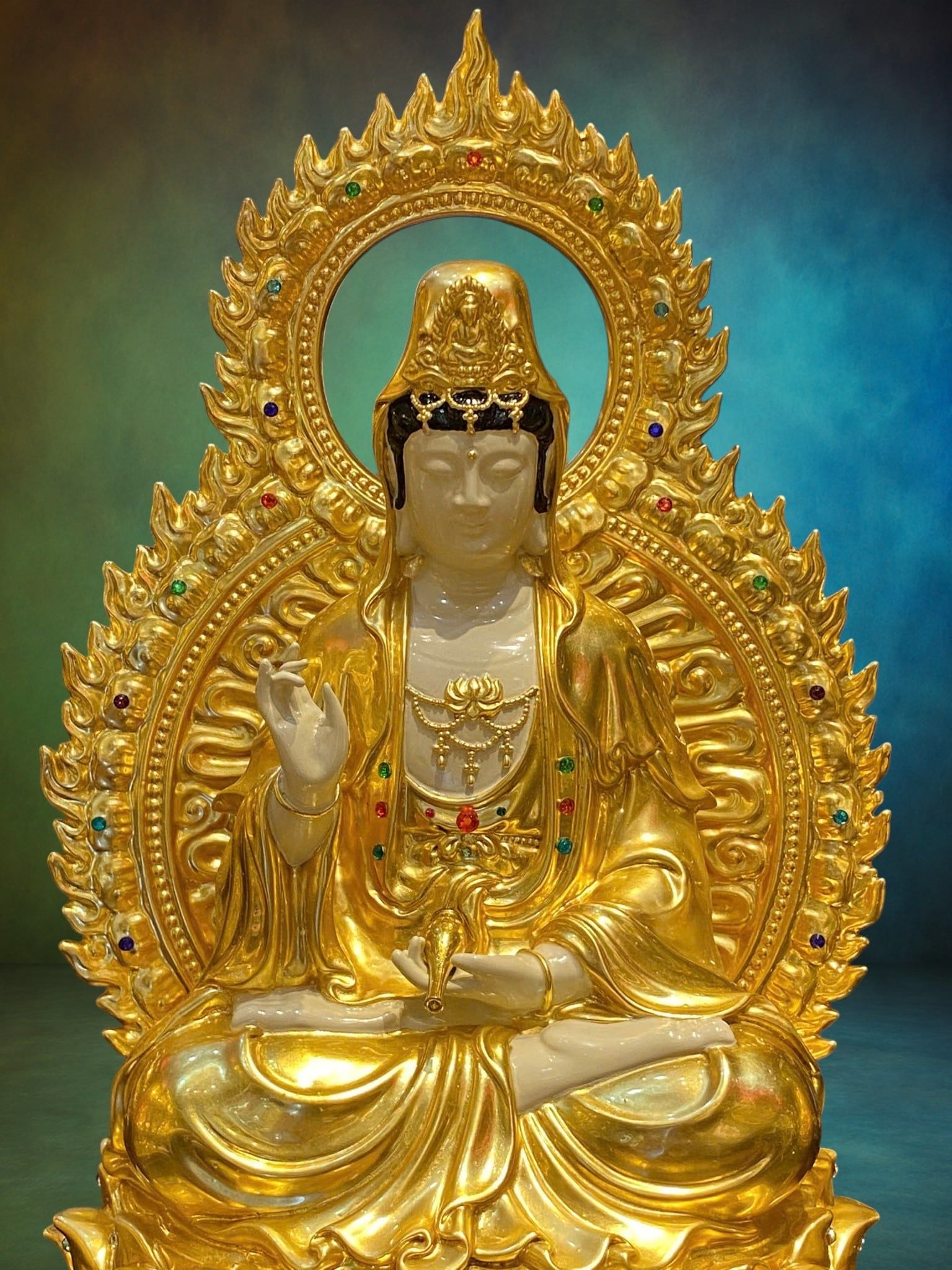 Tượng tây Phương Tam Thánh cao 43cm nặng 38kg dát vàng 24k