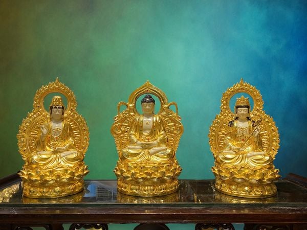 Tượng tây Phương Tam Thánh cao 43cm nặng 38kg dát vàng 24k