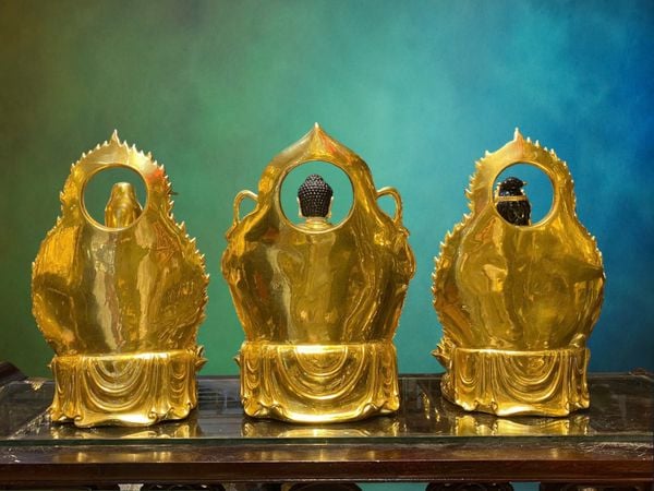 Tượng tây Phương Tam Thánh cao 43cm nặng 38kg dát vàng 24k