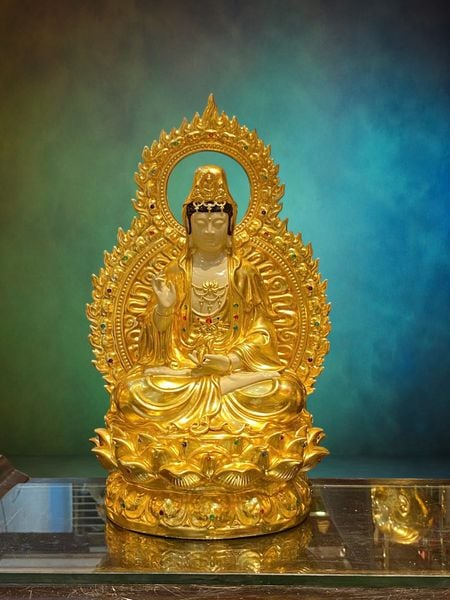 Tượng tây Phương Tam Thánh cao 43cm nặng 38kg dát vàng 24k