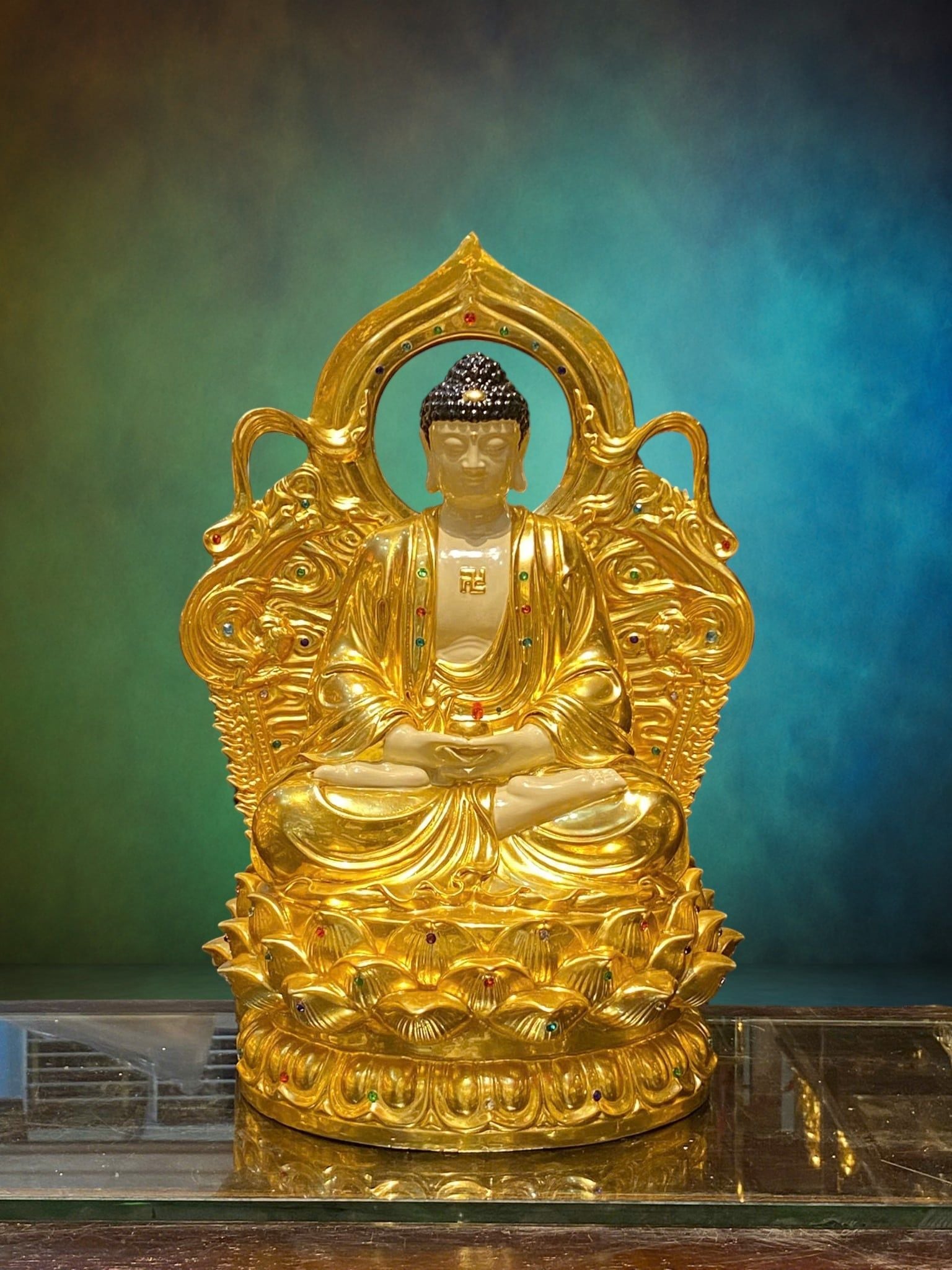 Tượng tây Phương Tam Thánh cao 43cm nặng 38kg dát vàng 24k