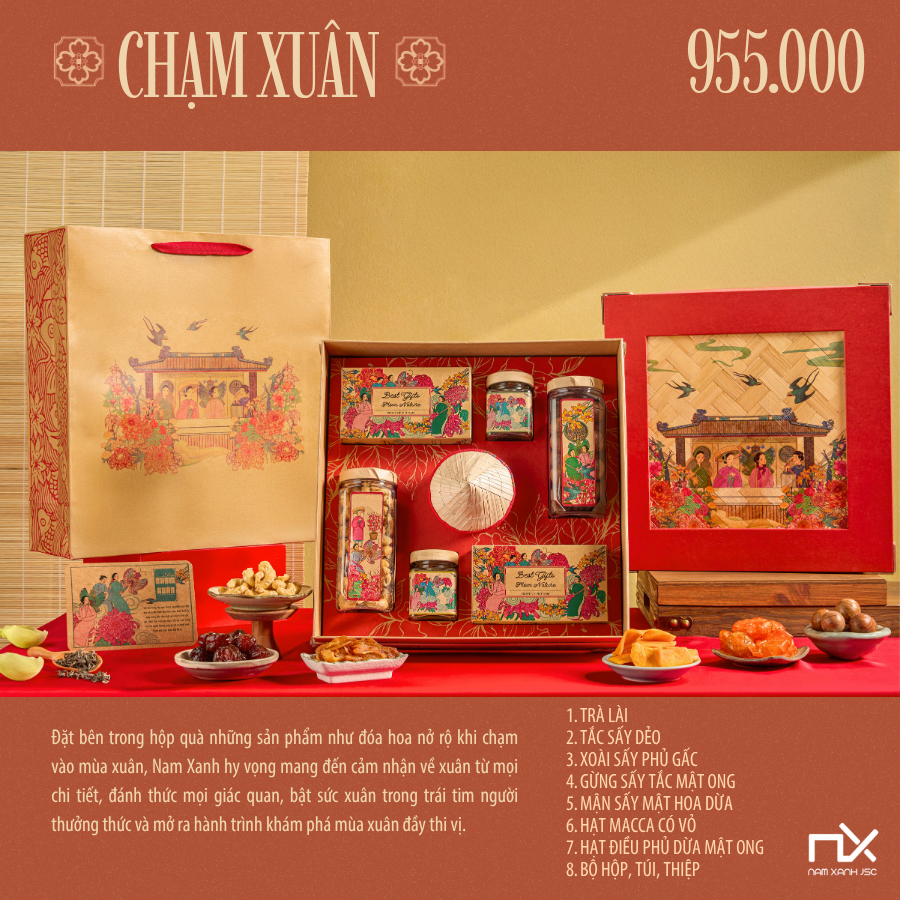  Combo Quà Tặng Nam Xanh, Bộ Hộp Chạm Xuân, Bộ Hộp Quà Tết Sang Trọng 