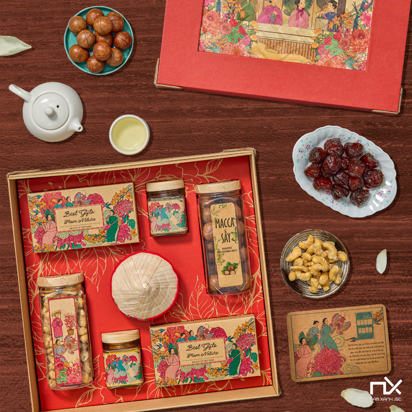  Combo Quà Tặng Nam Xanh, Bộ Hộp Chạm Xuân, Bộ Hộp Quà Tết Sang Trọng 