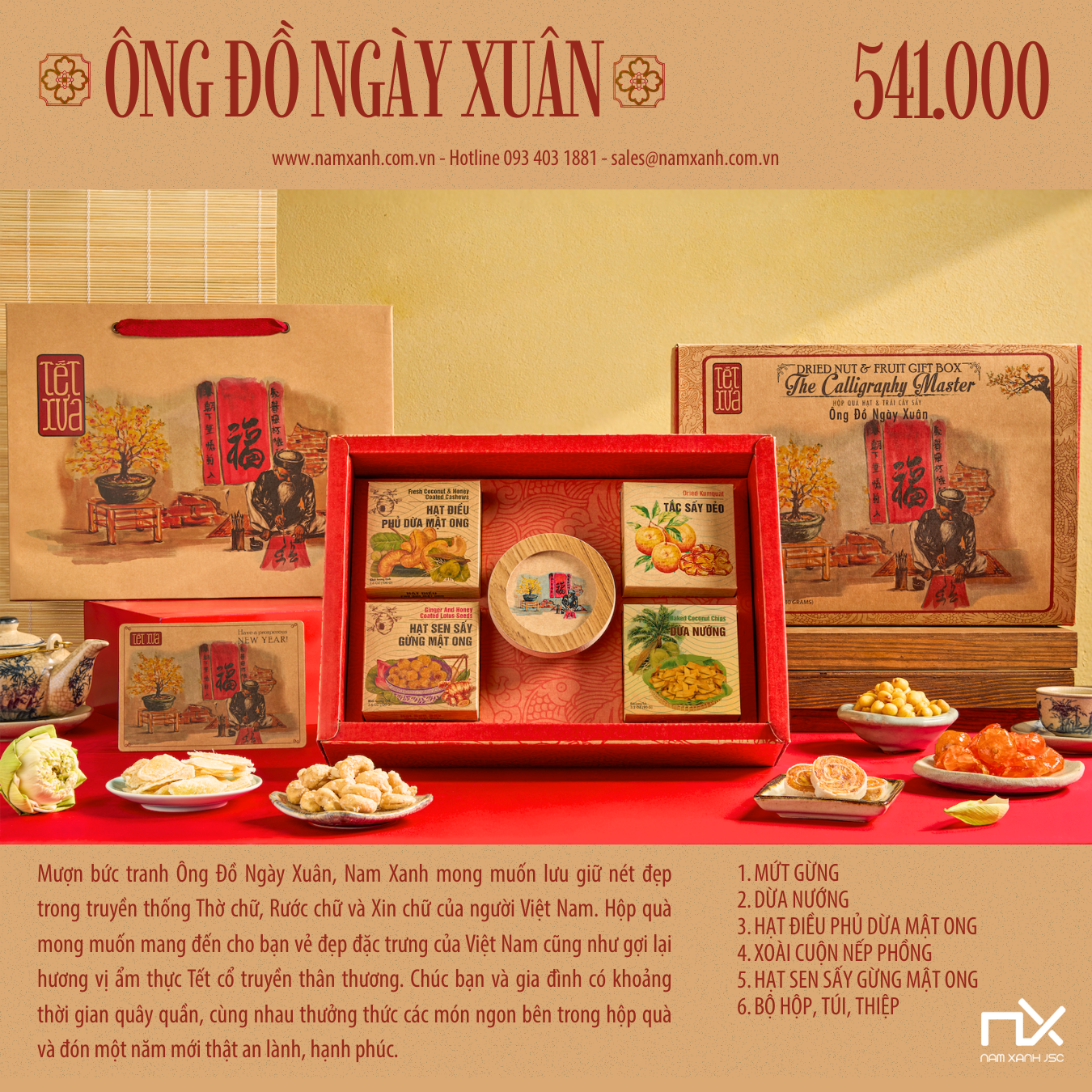  Bộ Hộp Quà Tặng Ông Đồ Ngày Xuân - 5 Món 