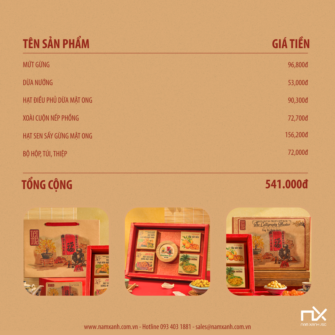  Bộ Hộp Quà Tặng Ông Đồ Ngày Xuân - 5 Món 