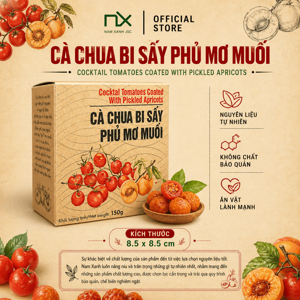  Cà Chua Bi Sấy Phủ Mơ Muối 150g (170g) 