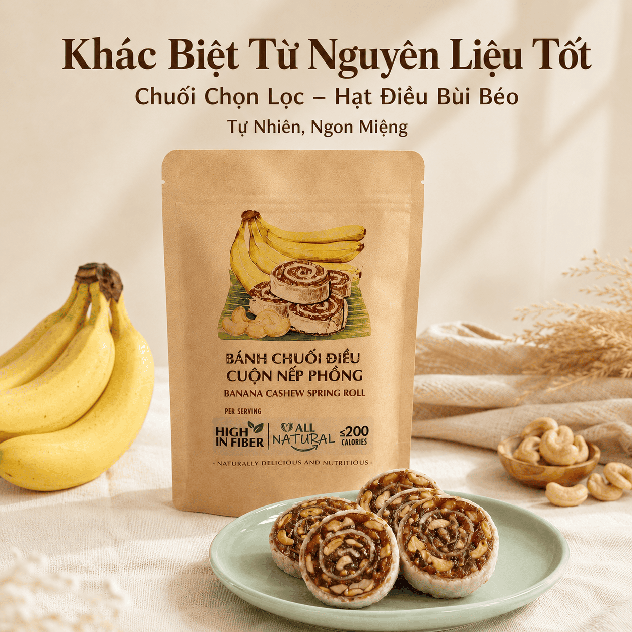  Chuối Điều Cuộn Nếp Phồng 40g (43g) 